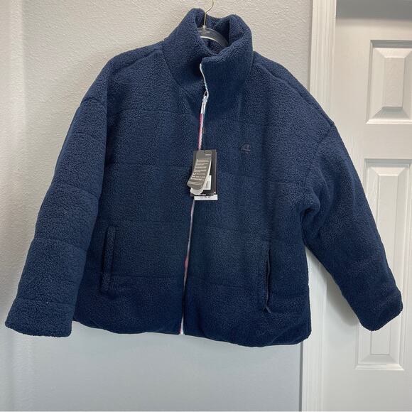 Reversible Polar Quilted Sherpa Jacket Navy Cornflower - Picture 11 of 15